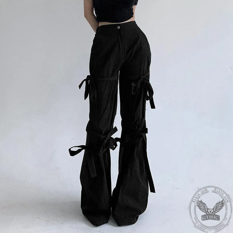 Bow Tie Design Low Waist Cotton Pants