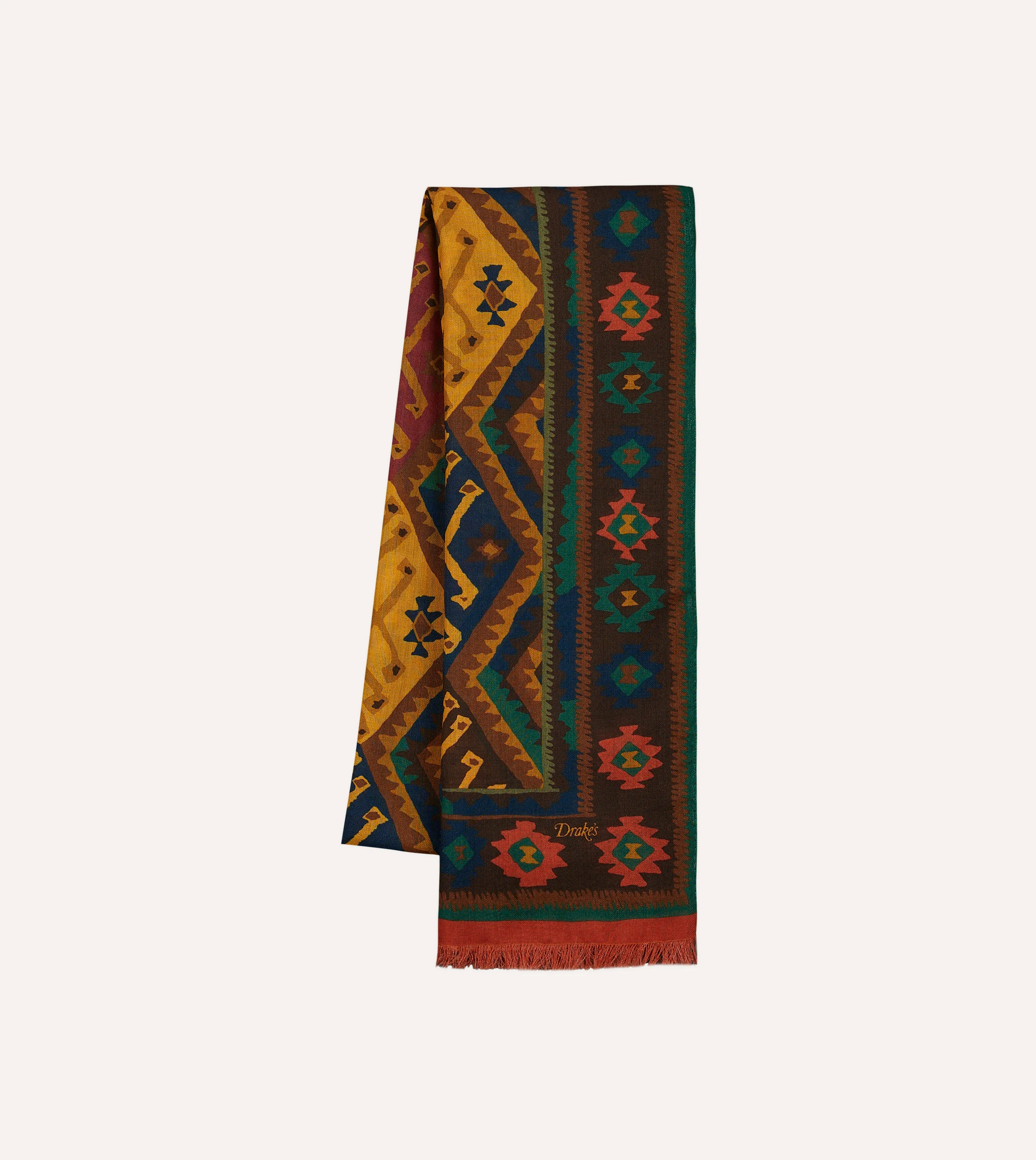 Brown Kilim Print Wool-Silk Scarf