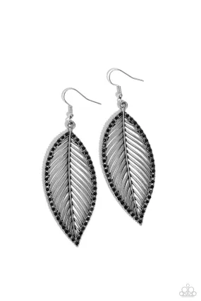 Canopy Cabaret Black Rhinestone Leaf Earrings - Paparazzi Accessories