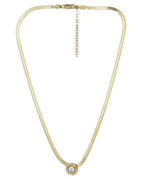 Carlton London 18Kt Gold Plated Classic Solitaire Pendant With Snake Chain