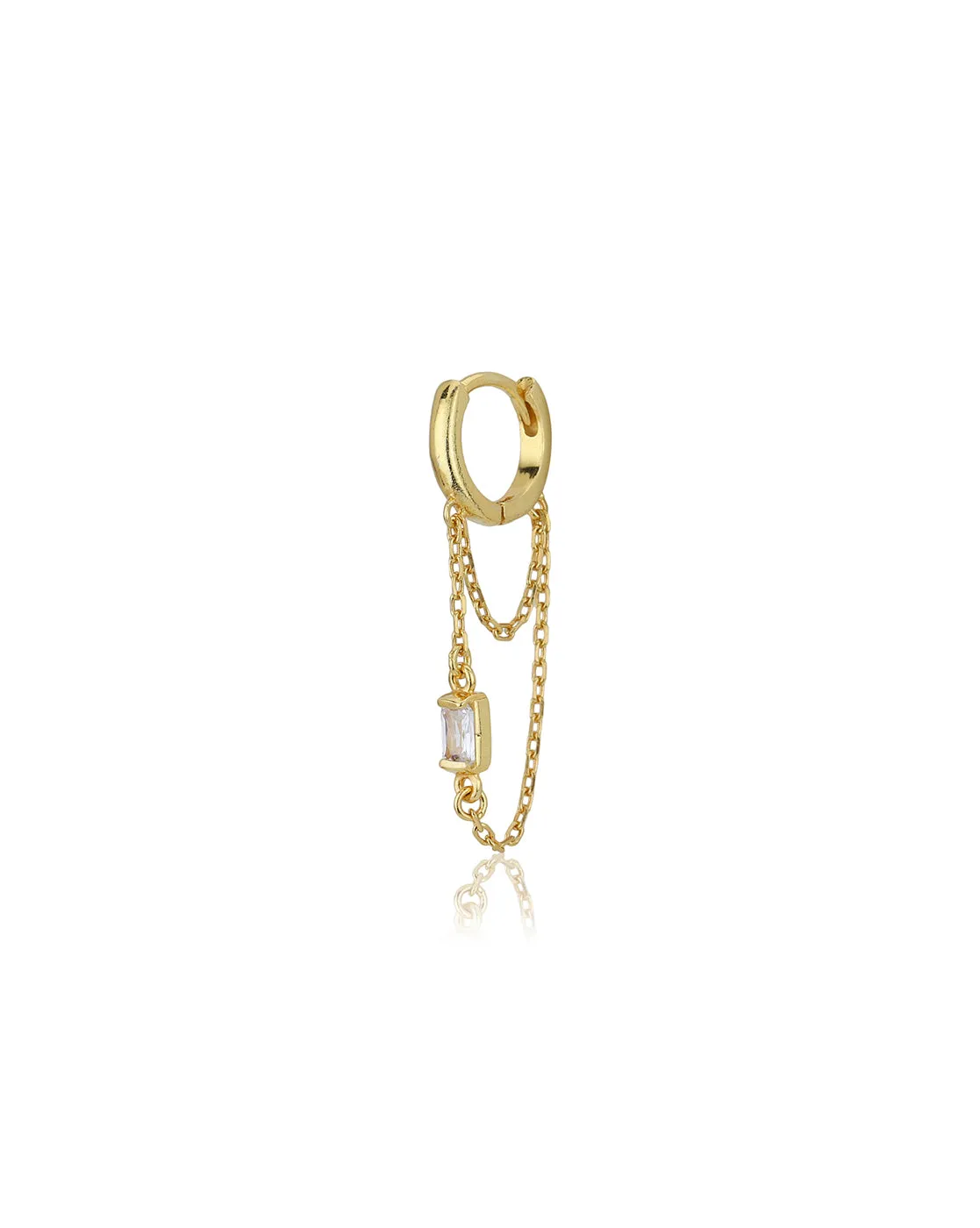 Carlton London 18Kt Gold Plated Hoop Earrings With Dangling Double Chain & Cz