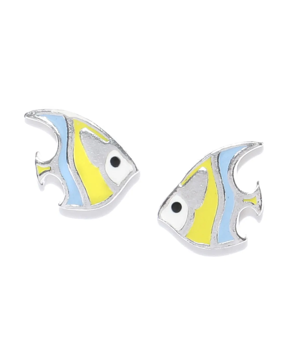 Carlton London 925 Sterling Silver Rhodium Plated Enamel Fish Stud Earring For Girl