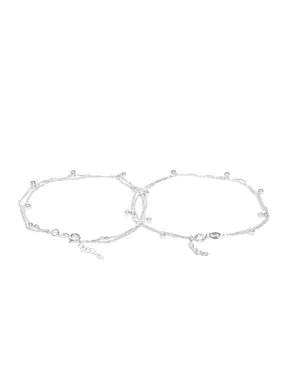 Carlton London 925 Sterling Silver Rhodium Plated Silver Toned Set Of 2  Anklets For Women