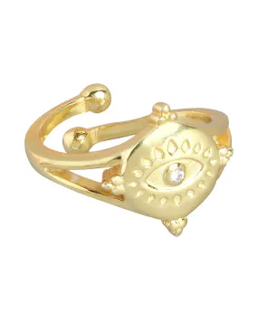 Carlton London Gold Plated Cz Studded Eye Contemporary Adjustable Finger Ring For Women