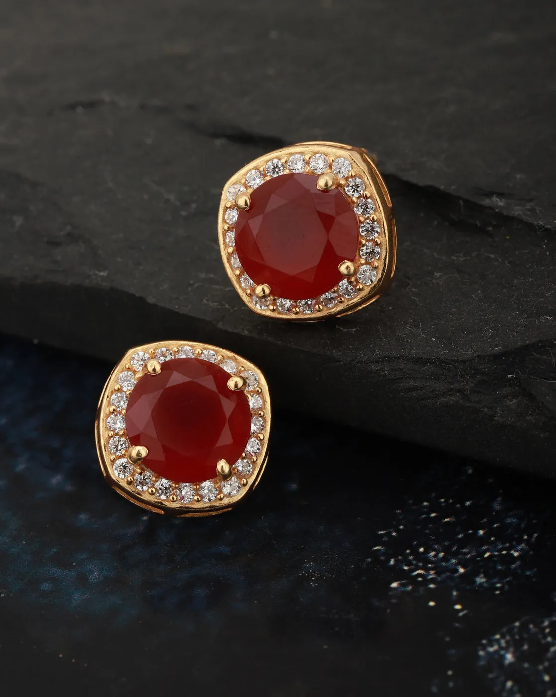 Carlton London Gold Plated Maroon Stone Geometric Stud Earring For Women