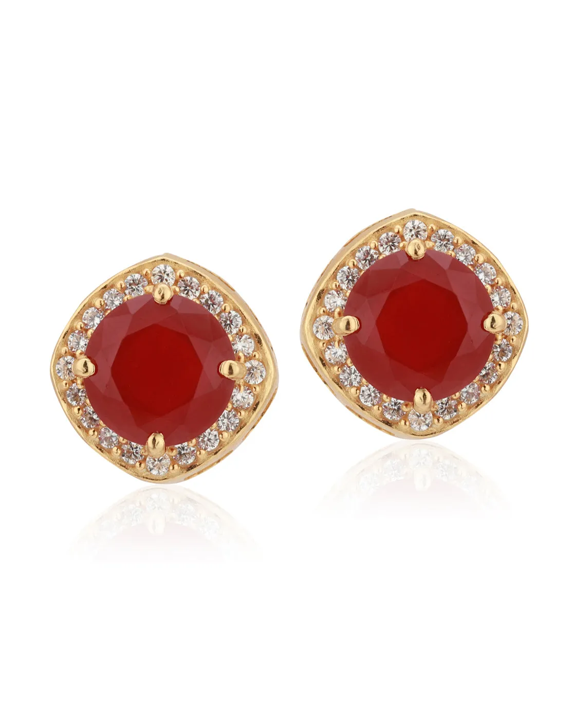 Carlton London Gold Plated Maroon Stone Geometric Stud Earring For Women