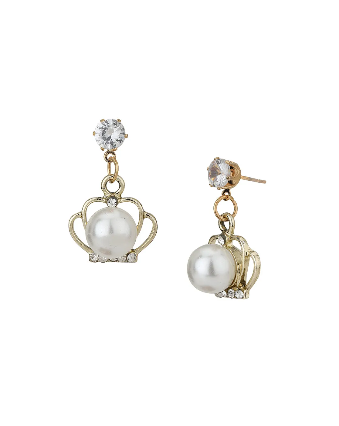 Carlton London Gold Plated Off White Pearl Cz Drop Earring For Women