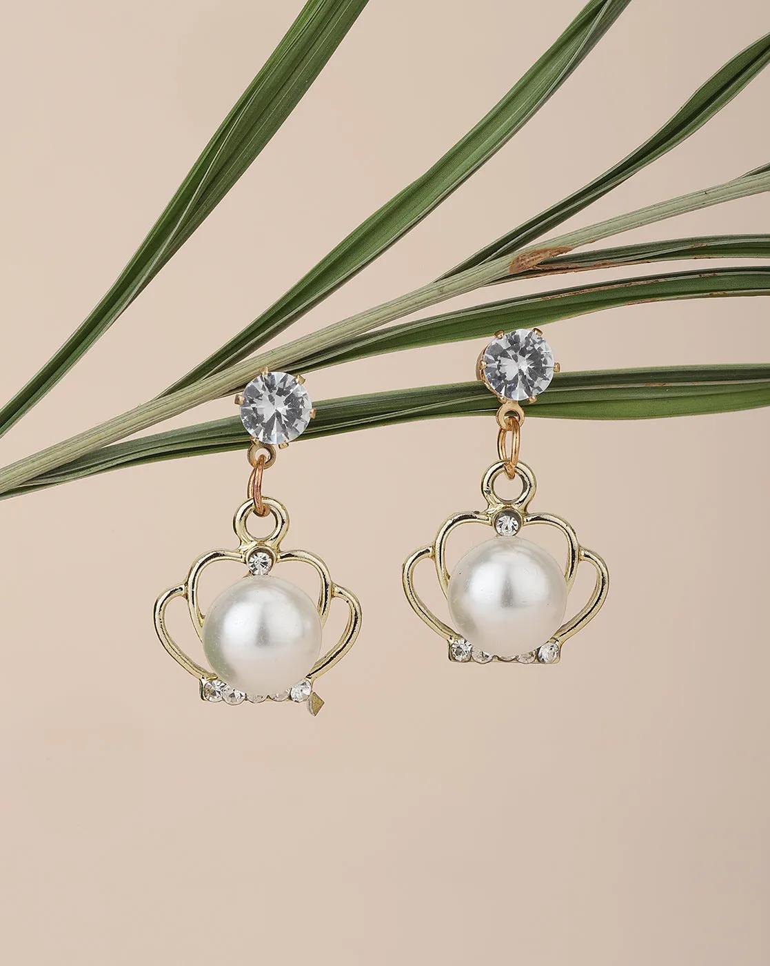 Carlton London Gold Plated Off White Pearl Cz Drop Earring For Women