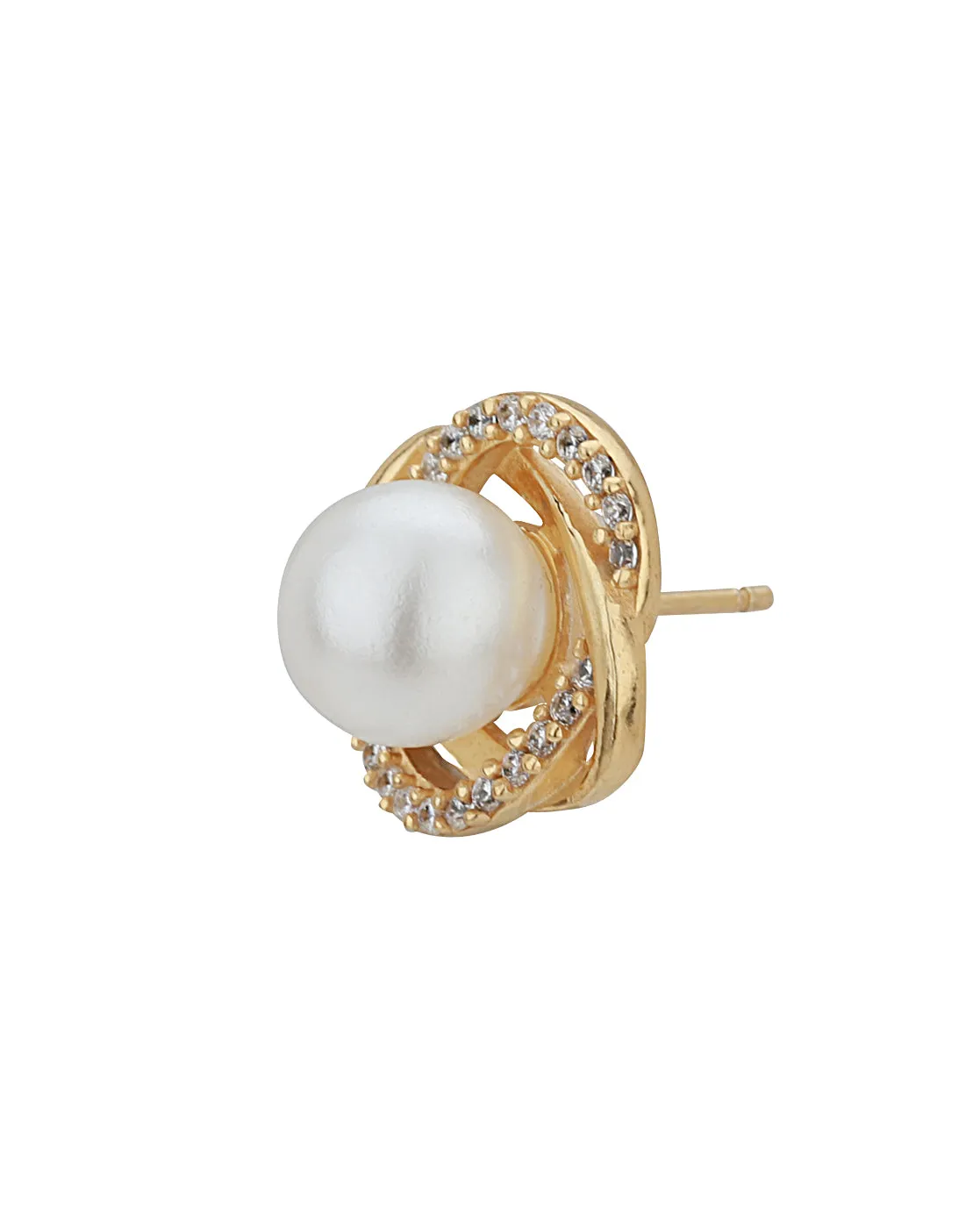 Carlton London Gold Plated White Pearl Cz Contemporary Stud Earring For Women