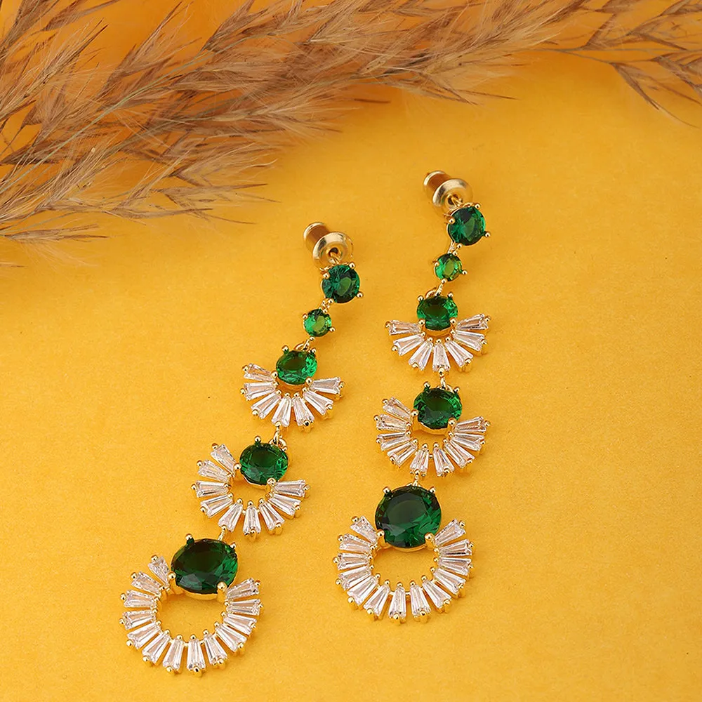 Carlton London Green & Gold-Toned Circular Drop Earrings Fje3337