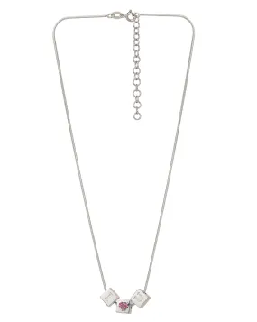 Carlton London Pink Toned With Rhodium Plated Ingrave Textured With Zirconia Necklace