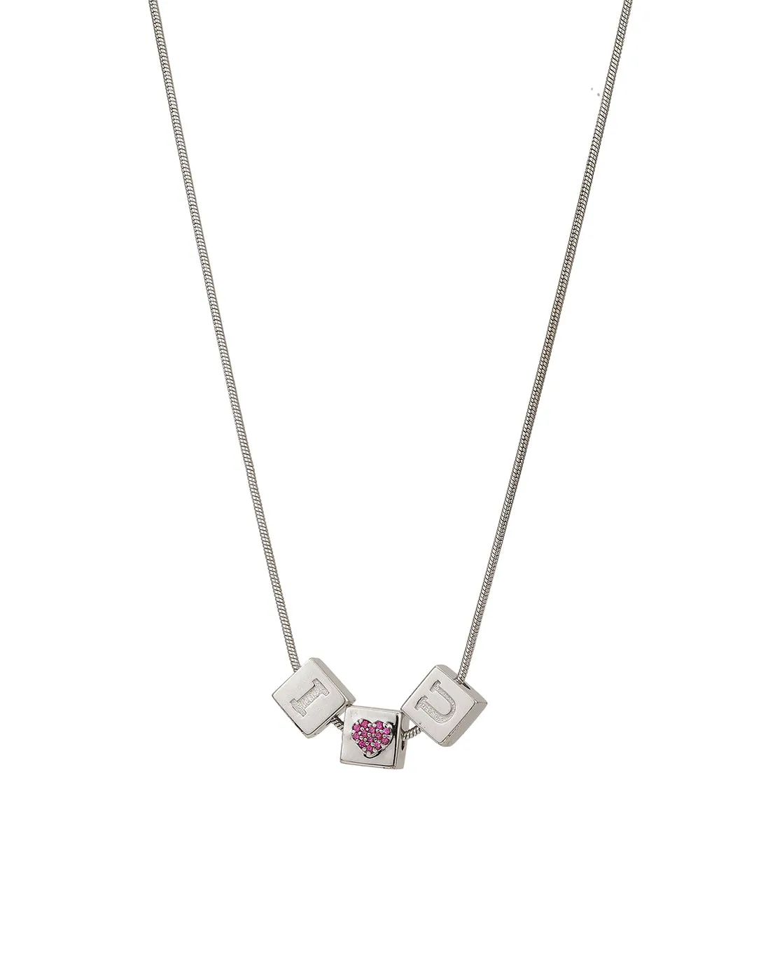 Carlton London Pink Toned With Rhodium Plated Ingrave Textured With Zirconia Necklace