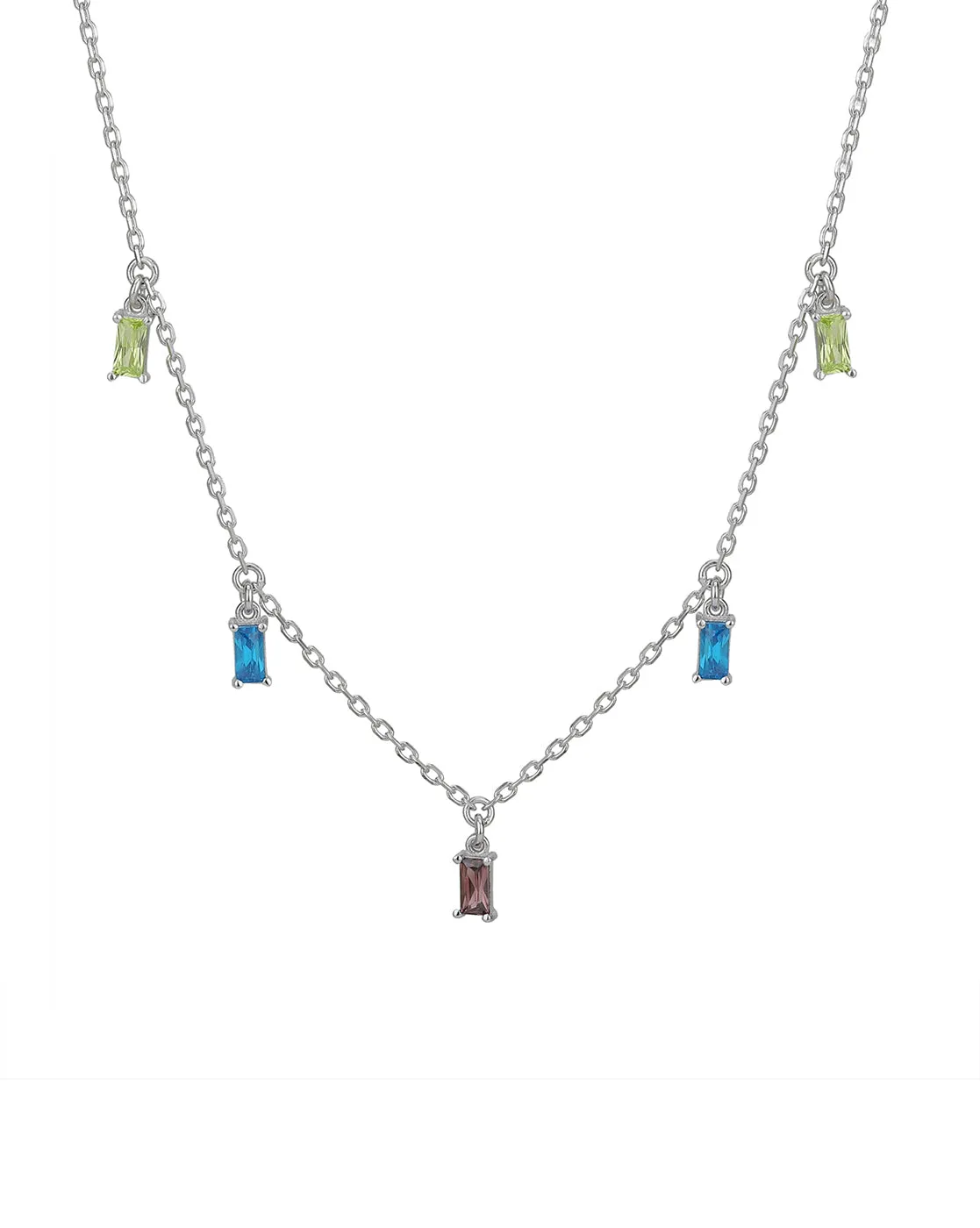 Carlton London  Rhodium Plated Classic  Necklace With Dangling Multi-Color Cz