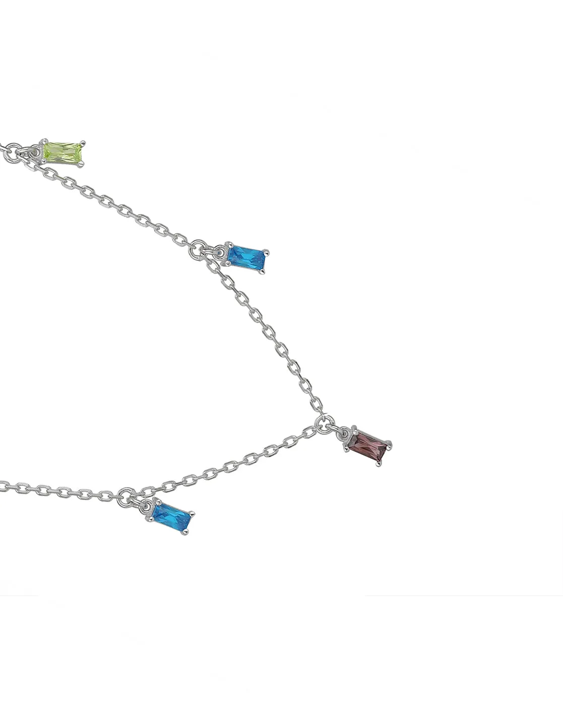 Carlton London  Rhodium Plated Classic  Necklace With Dangling Multi-Color Cz