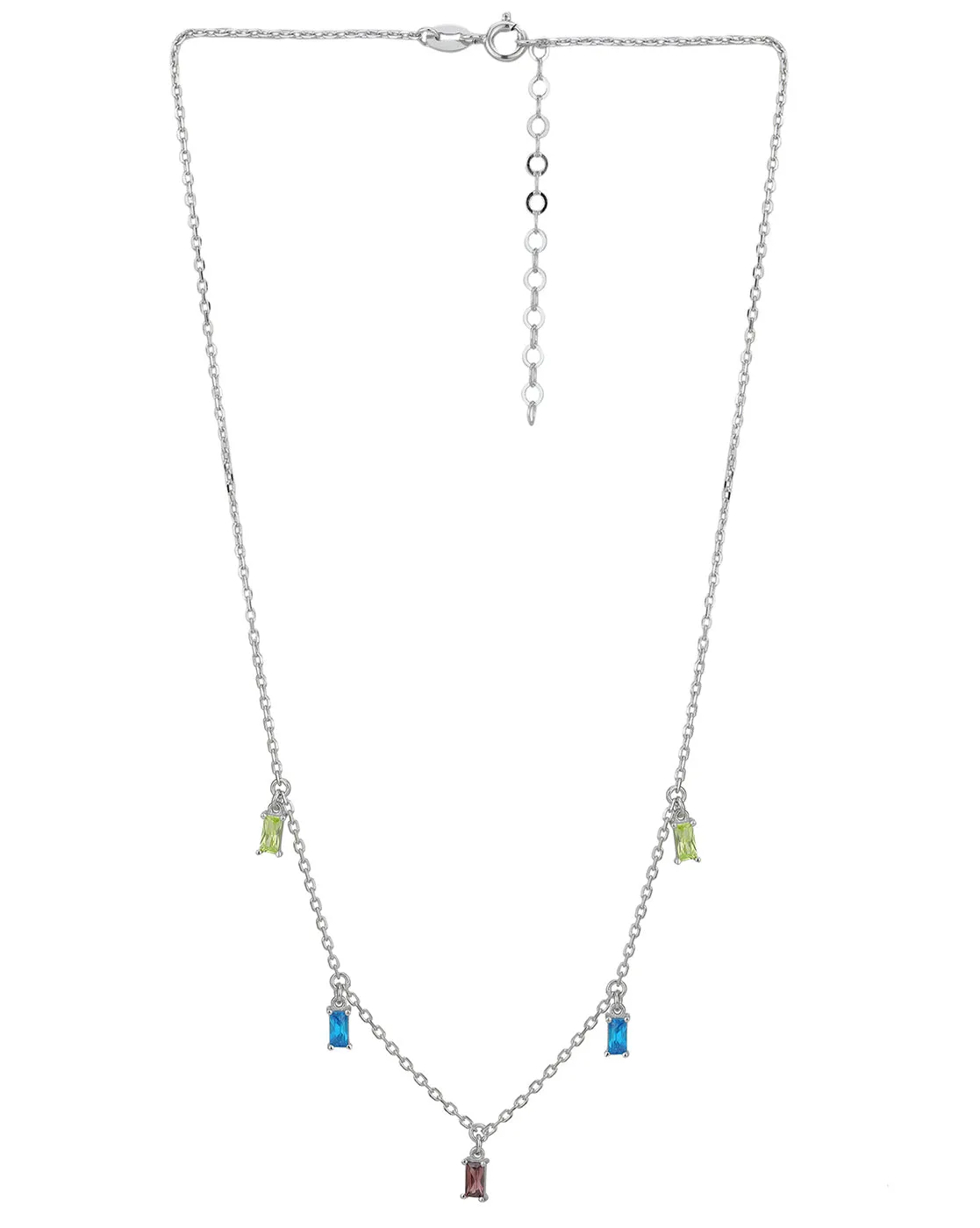 Carlton London  Rhodium Plated Classic  Necklace With Dangling Multi-Color Cz