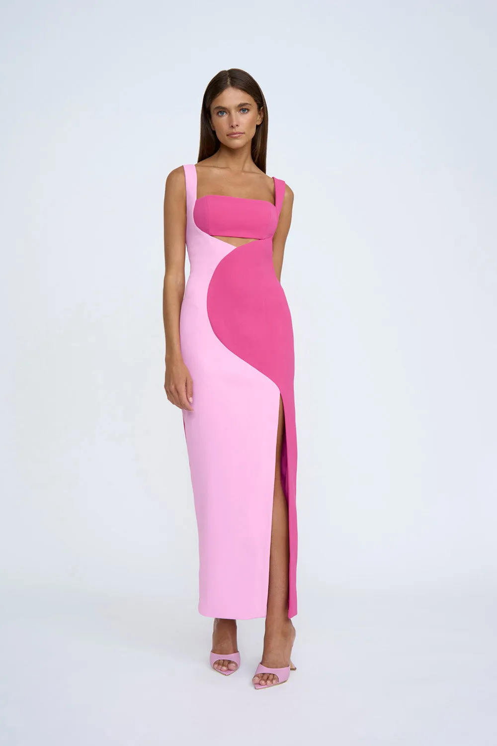 Caterina Two Tone Curve Midi - Pink Multi