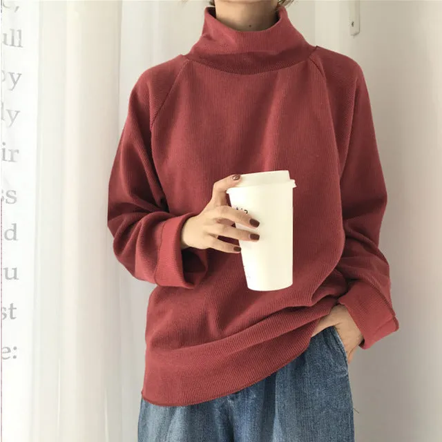 Ccibuy11 women's sweater Turtleneck Knitted Jumpers for Women Sweater Casual Loose Long Sleeve Crocheted Pullovers Streetwear