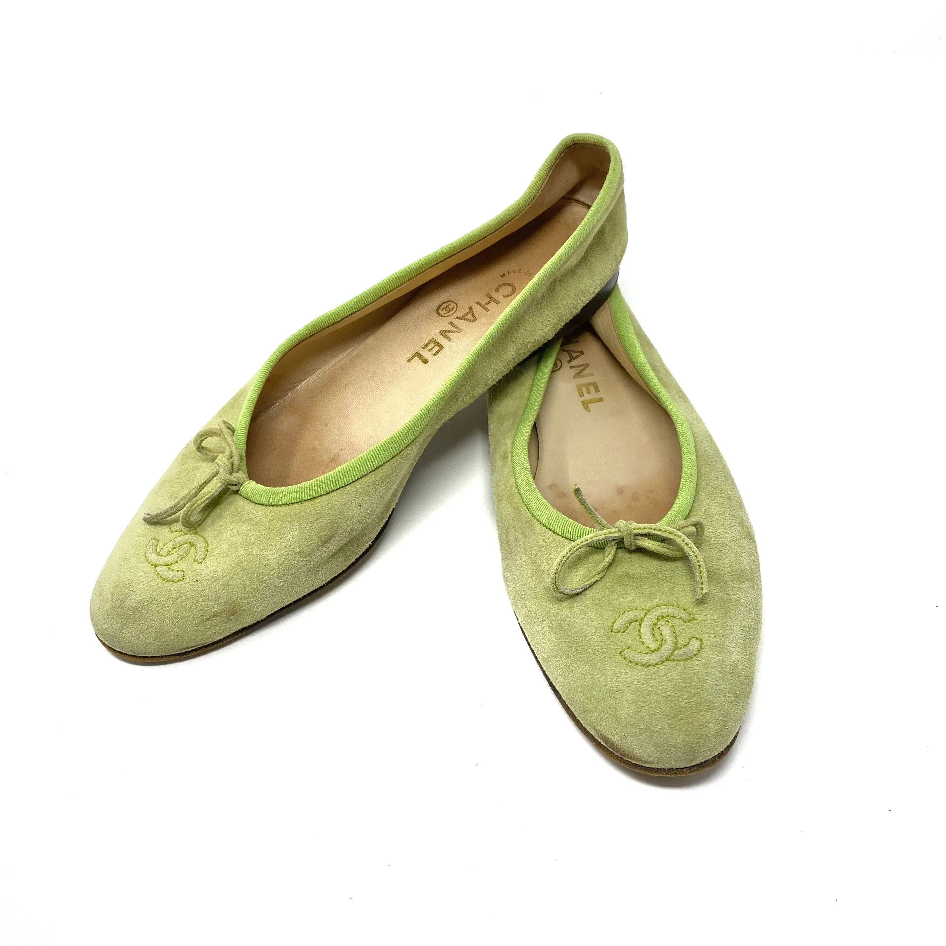 Chanel Ballet Ballerina Flats in Green Suede Size 10 | 40.5