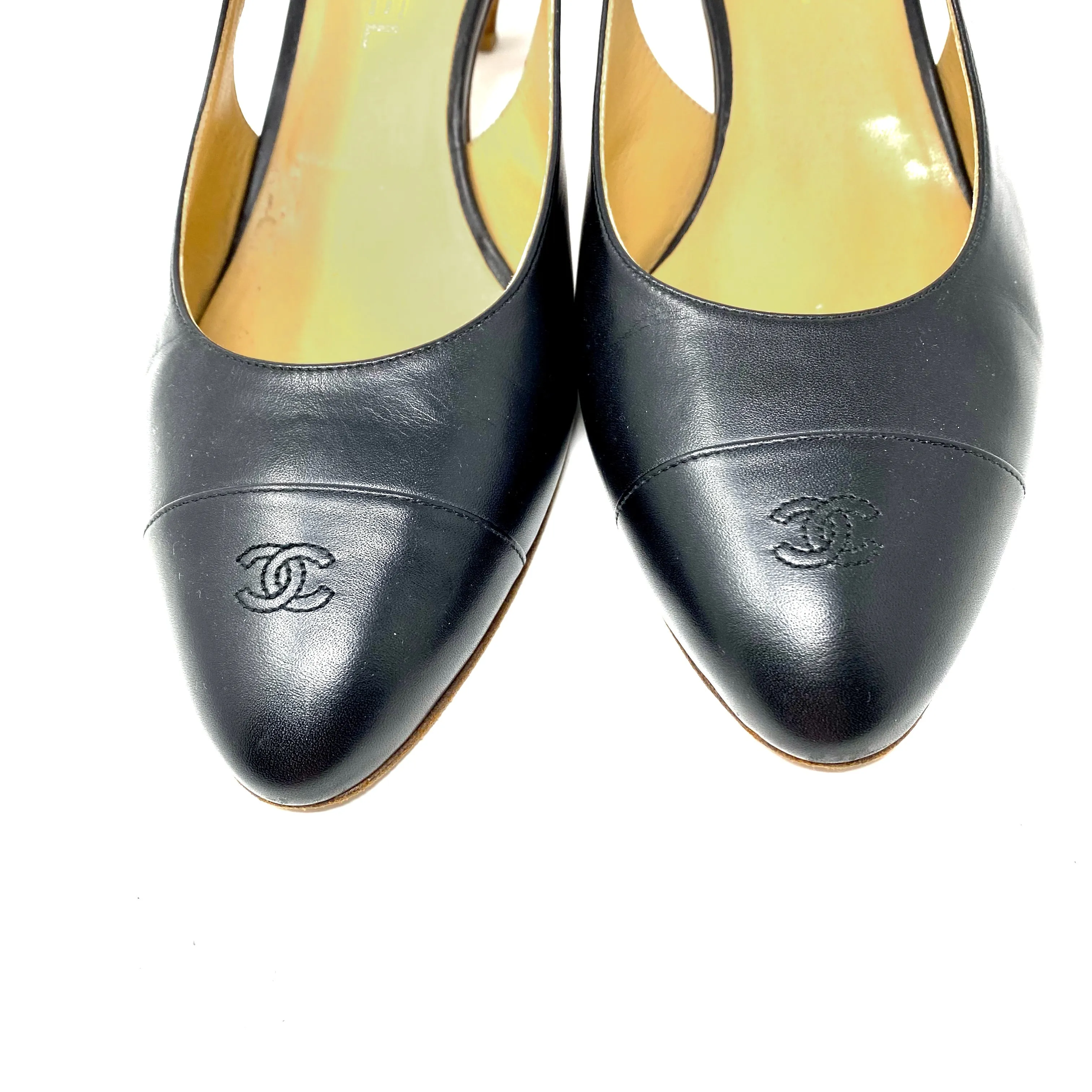 CHANEL Black Slingback Pumps Heels CC Toe G27377 Size 42