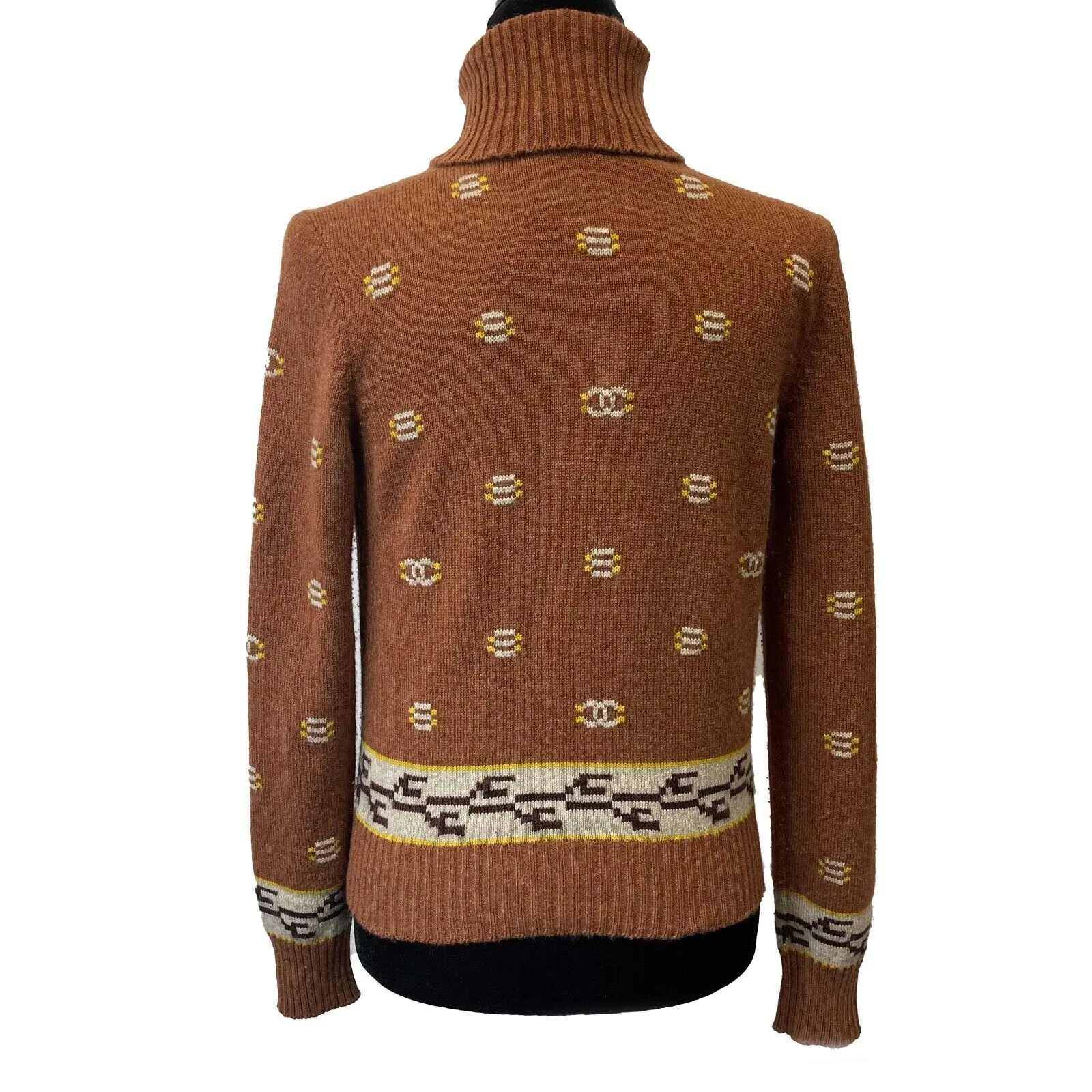 Chanel Cashmere Sweater Tribal Women Brown Turtleneck Pullover 36 US 4 Small Top