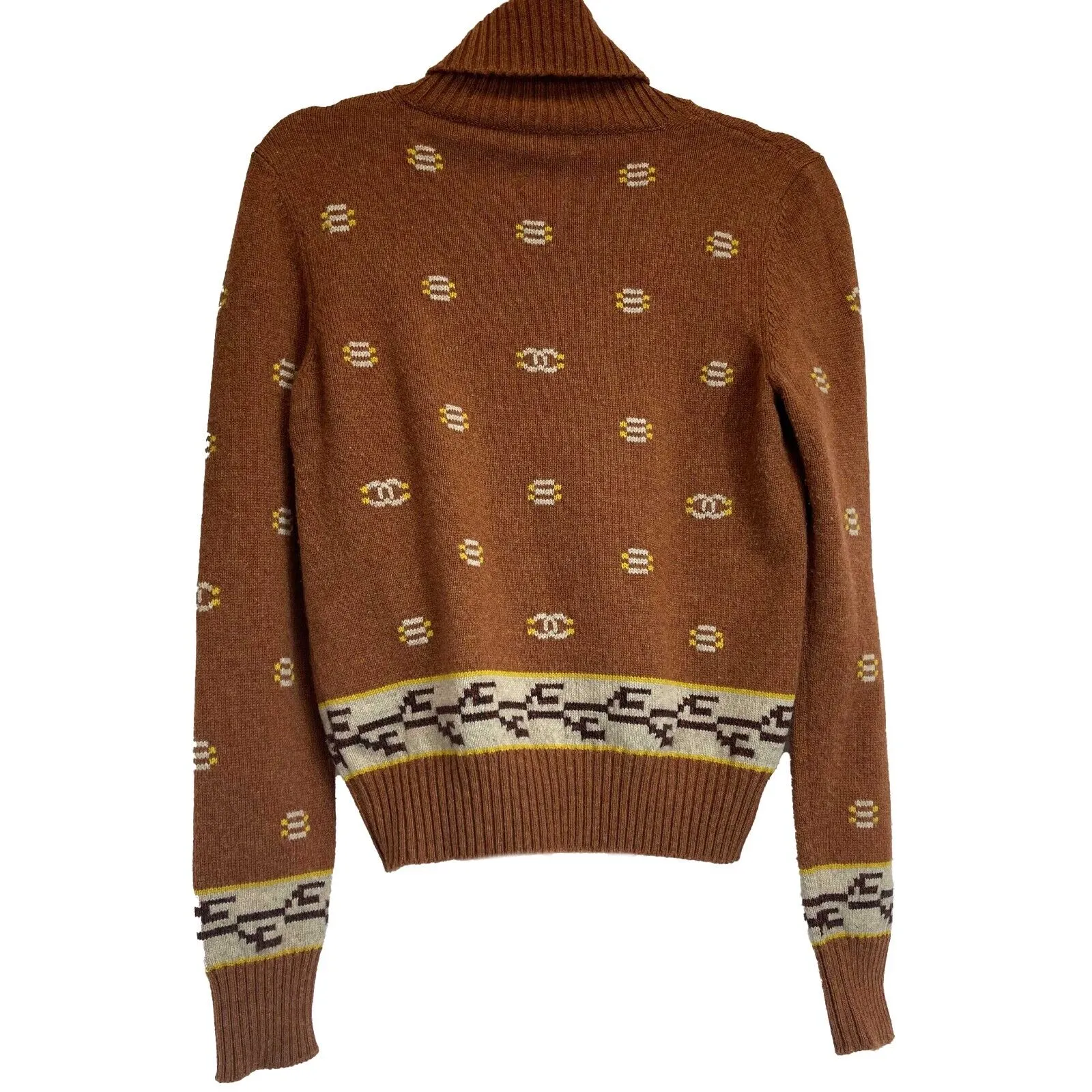 Chanel Cashmere Sweater Tribal Women Brown Turtleneck Pullover 36 US 4 Small Top