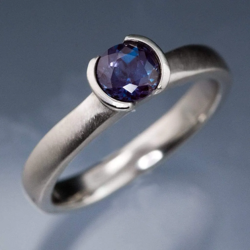 Chatham Alexandrite Half Bezel Solitaire Engagement Ring