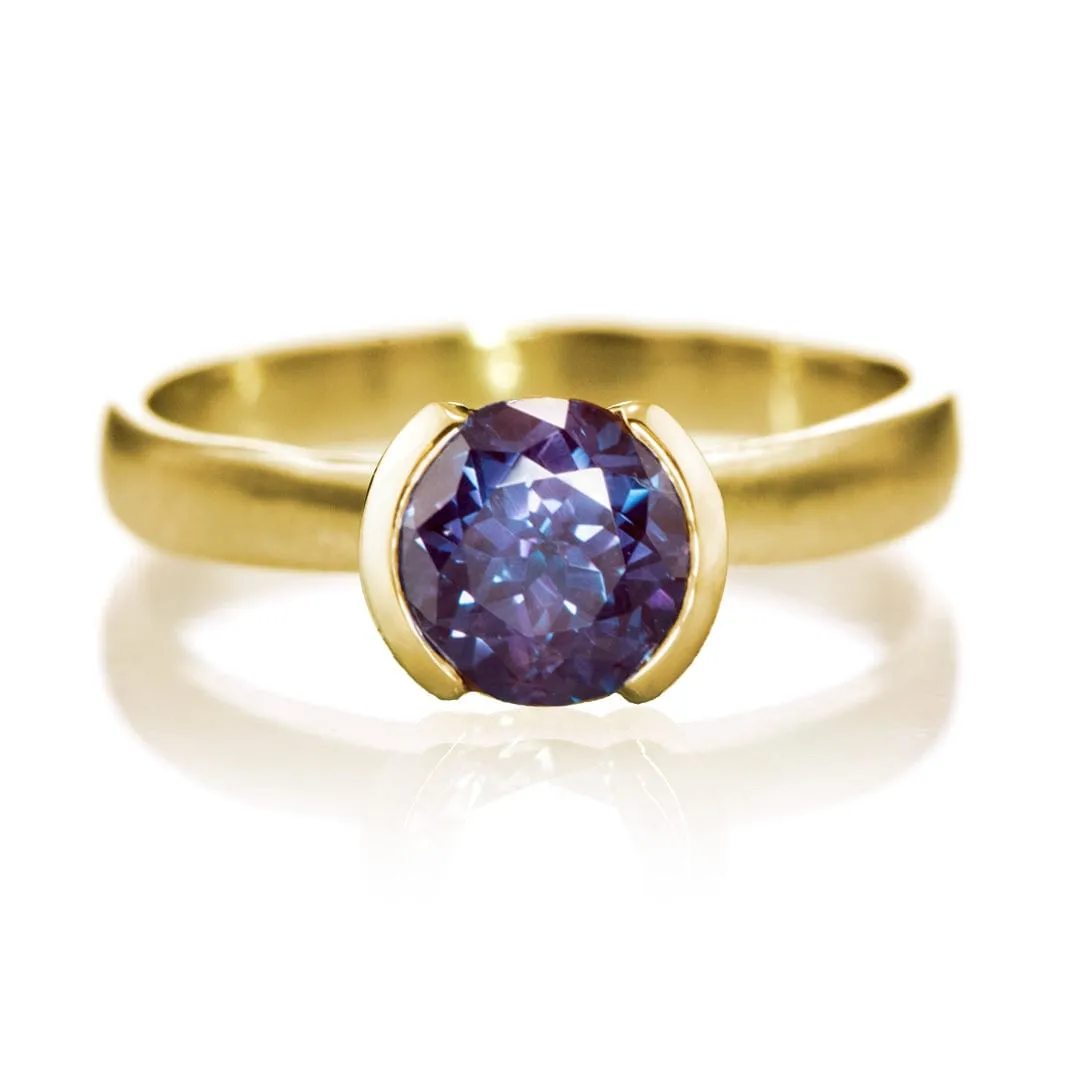 Chatham Alexandrite Half Bezel Solitaire Engagement Ring