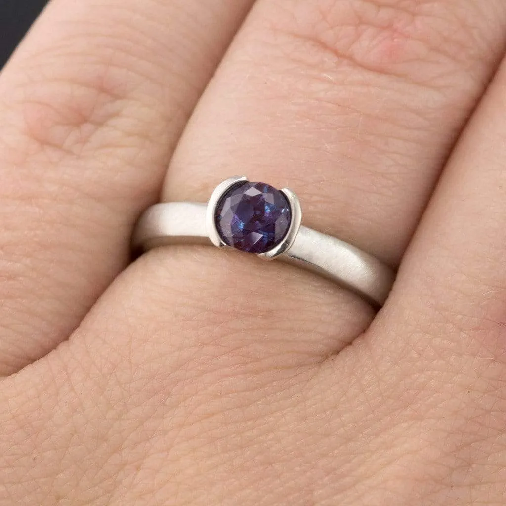 Chatham Alexandrite Half Bezel Solitaire Engagement Ring