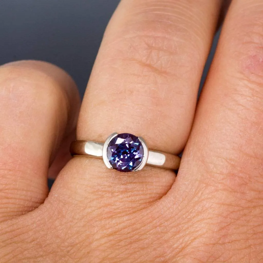 Chatham Alexandrite Half Bezel Solitaire Engagement Ring