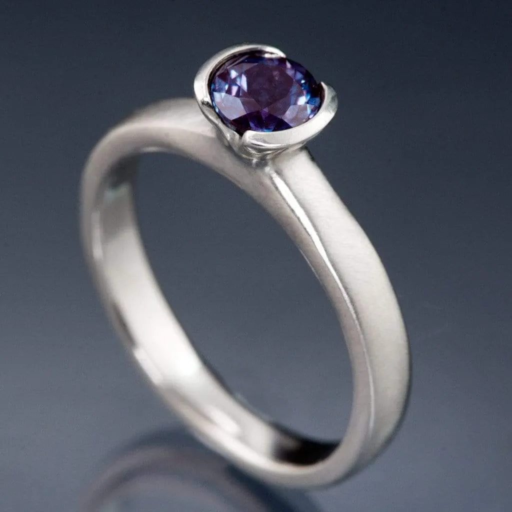 Chatham Alexandrite Half Bezel Solitaire Engagement Ring