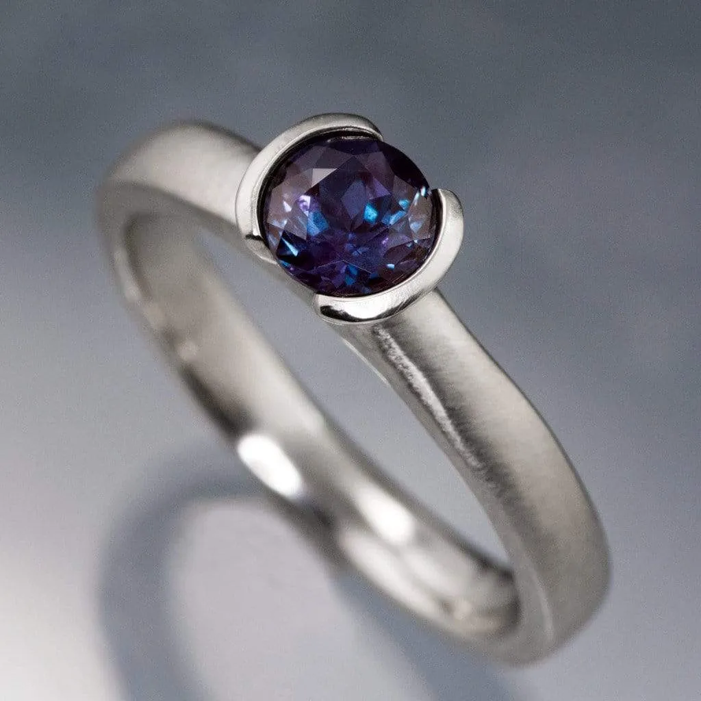 Chatham Alexandrite Half Bezel Solitaire Engagement Ring