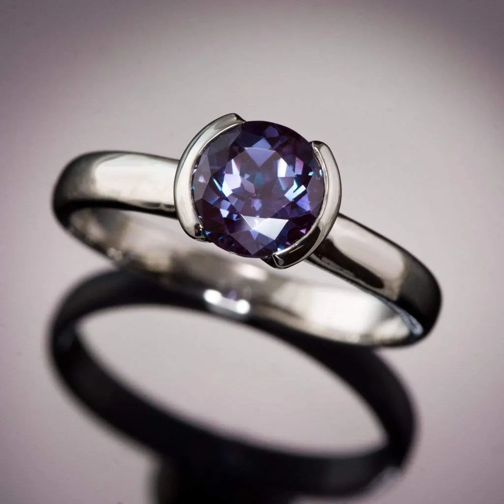 Chatham Alexandrite Half Bezel Solitaire Engagement Ring