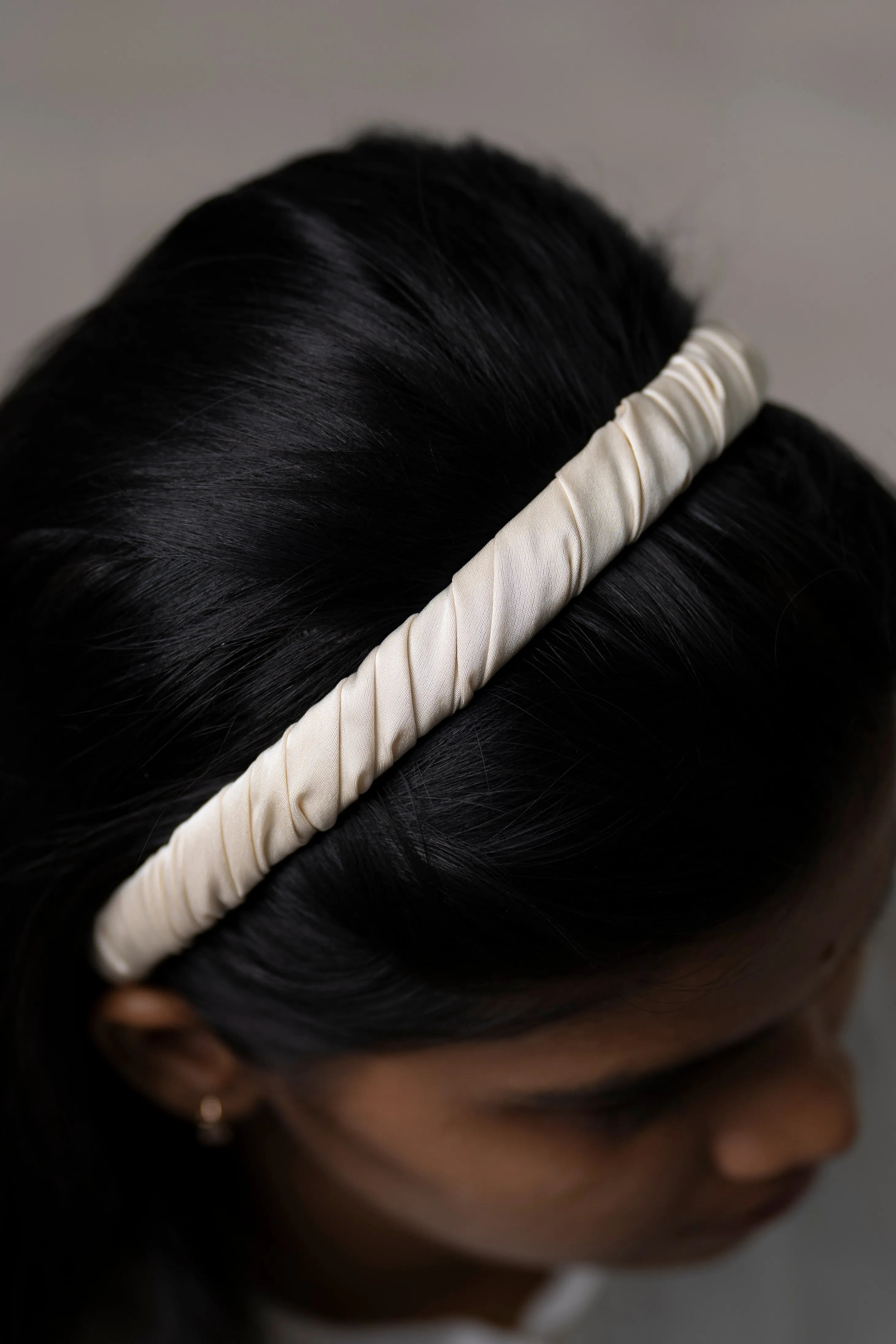 Chic Ivory Pleated Satin Hairband for Girls