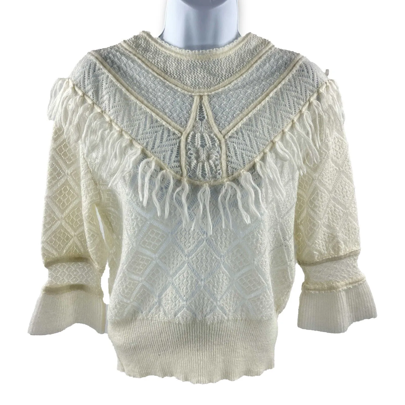 Christian Dior - Western Prairie Wool Fringe Sweater - Ivory - 34 - US 2