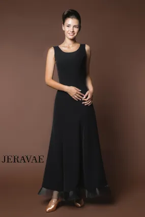 Classic Black Ballroom Practice Dress with Exposed Horsehair, Round Neckline, and Optional Bolero PRA 620 in Stock