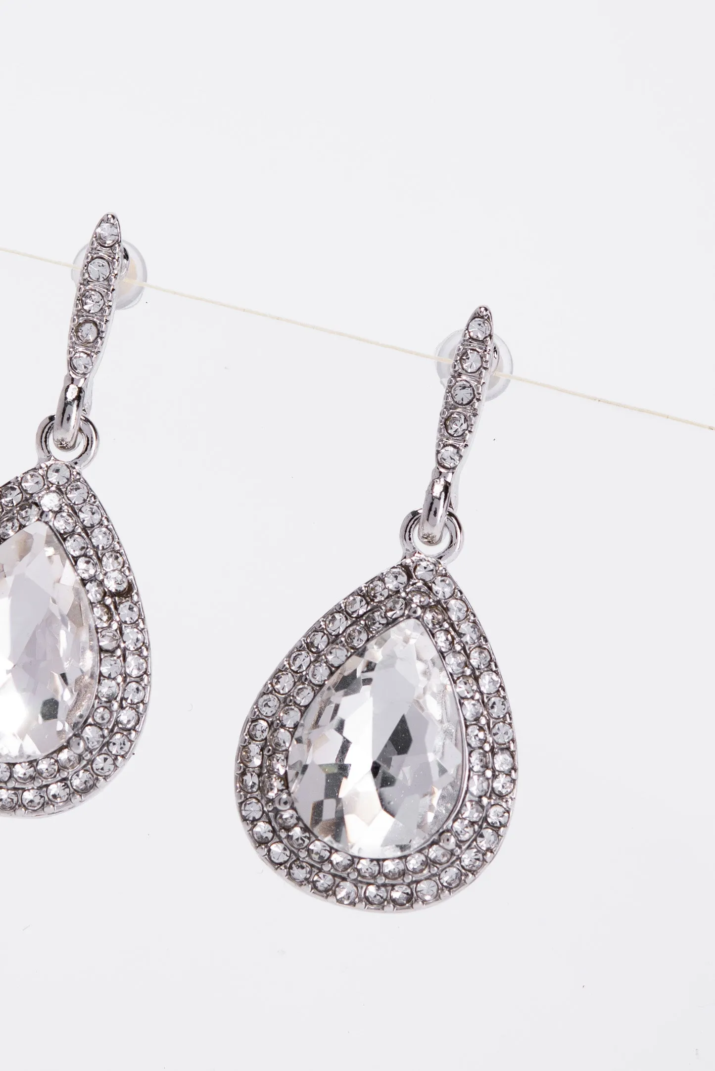 Colette Halo Teardrop Glass Stone Post Earrings