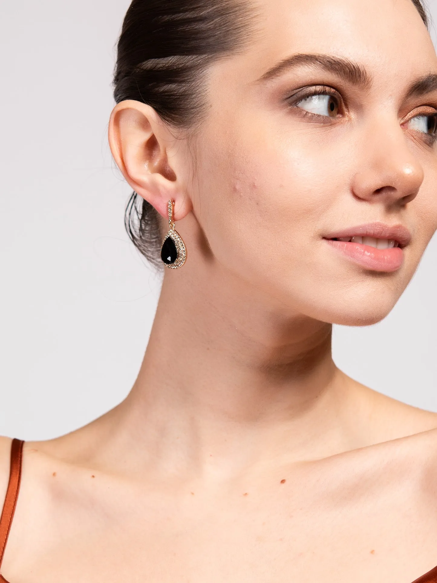 Colette Halo Teardrop Glass Stone Post Earrings