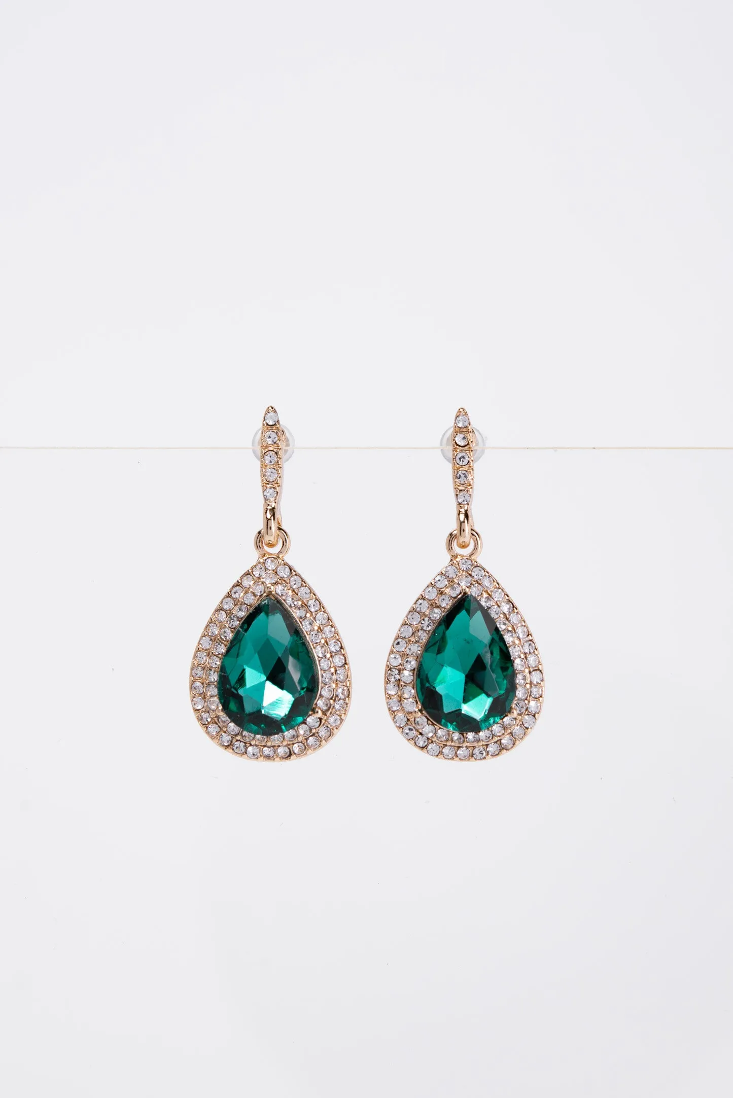 Colette Halo Teardrop Glass Stone Post Earrings