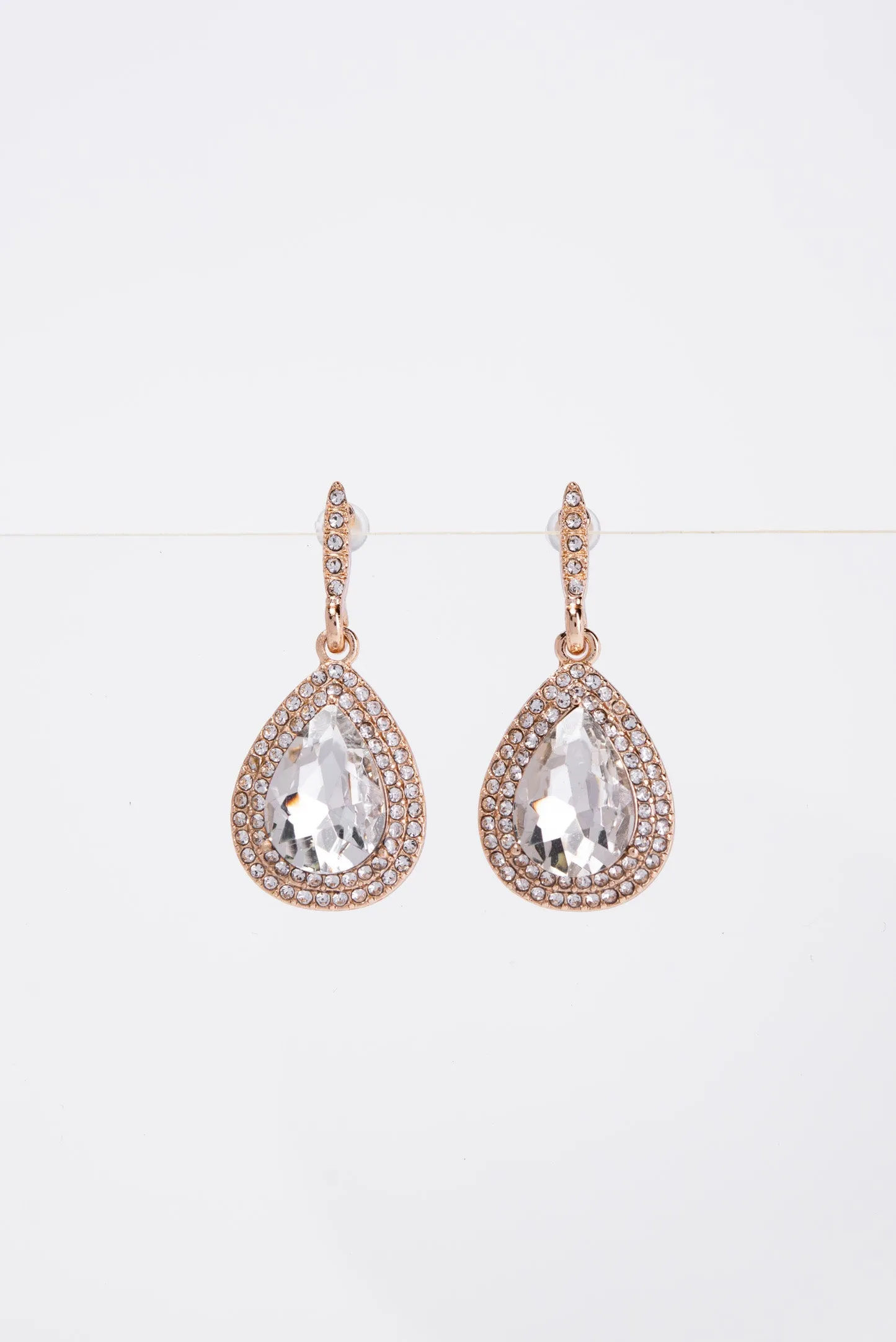 Colette Halo Teardrop Glass Stone Post Earrings