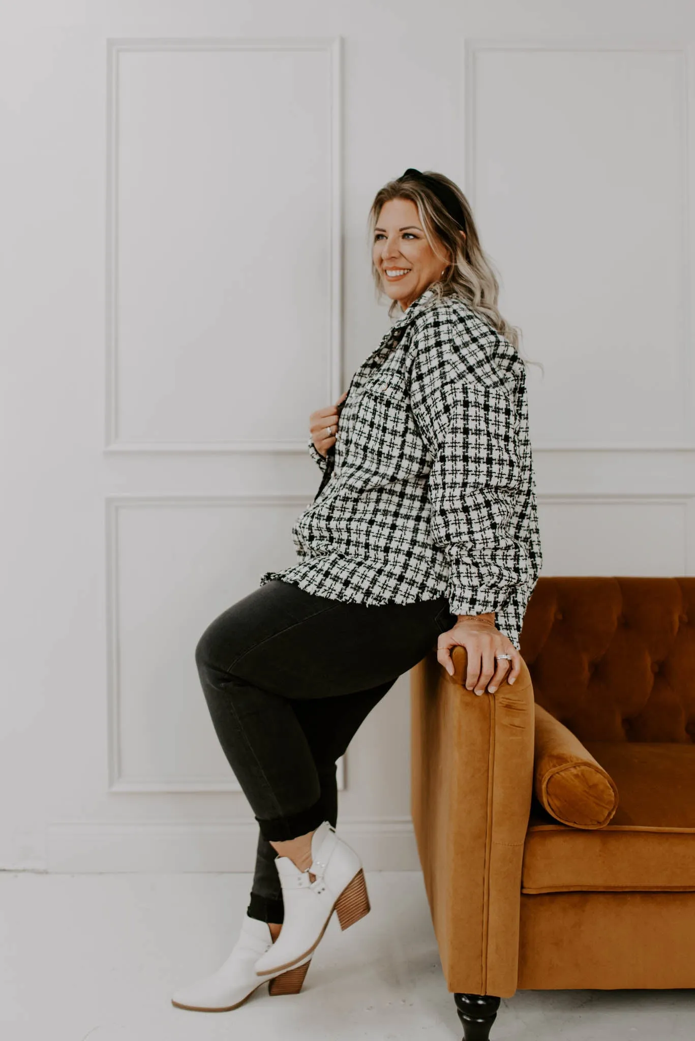 Coziest Pick Curvy Tweed Plaid Shacket