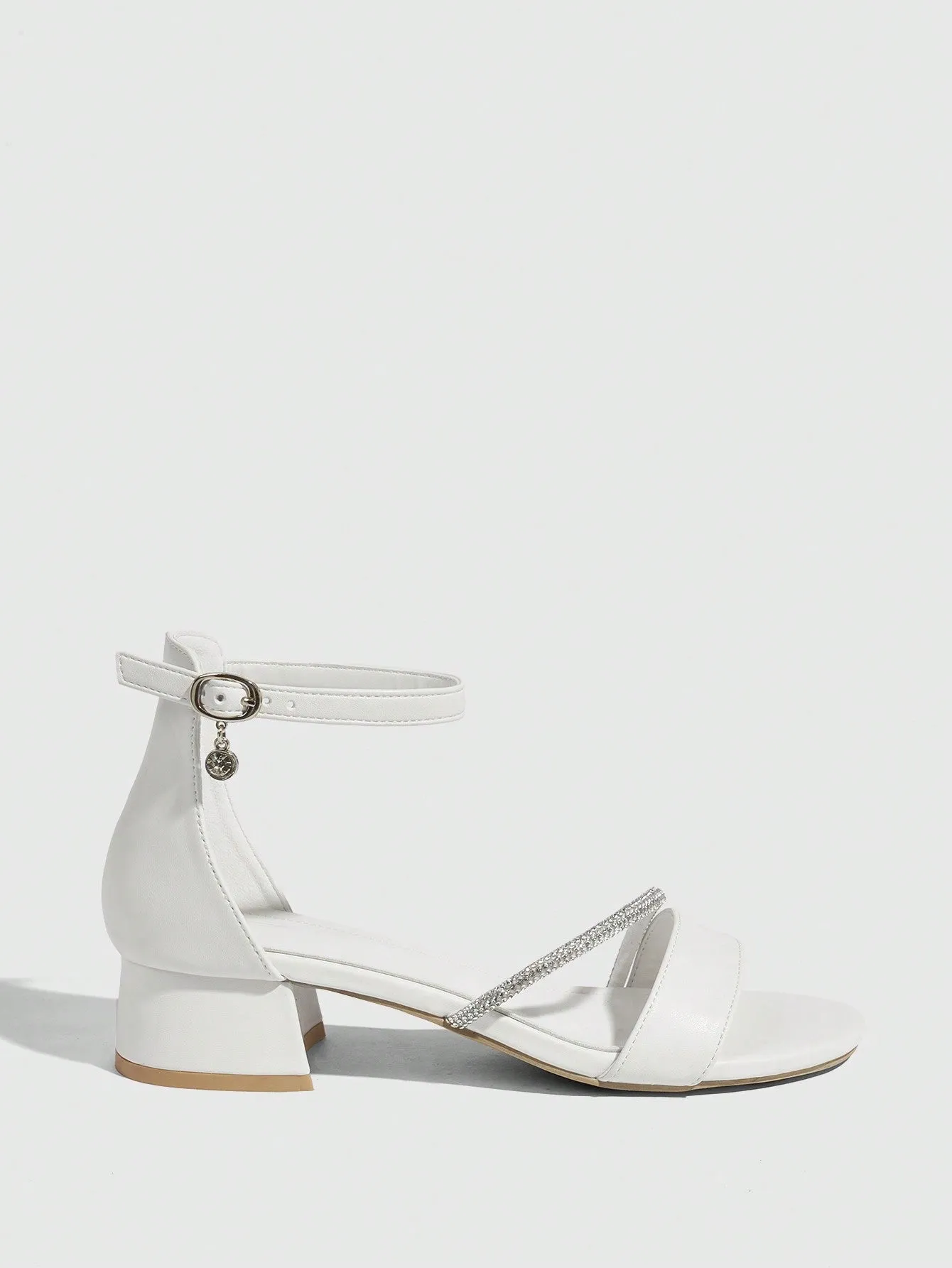 CUCCOO CHICEST Fashionable White Ankle Strap Chunky Heel Sandals For Women