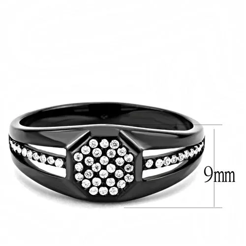 DA282 IP Black(Ion Plating) Stainless Steel Ring with AAA Grade CZ in Clear