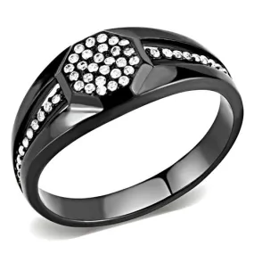 DA282 IP Black(Ion Plating) Stainless Steel Ring with AAA Grade CZ in Clear