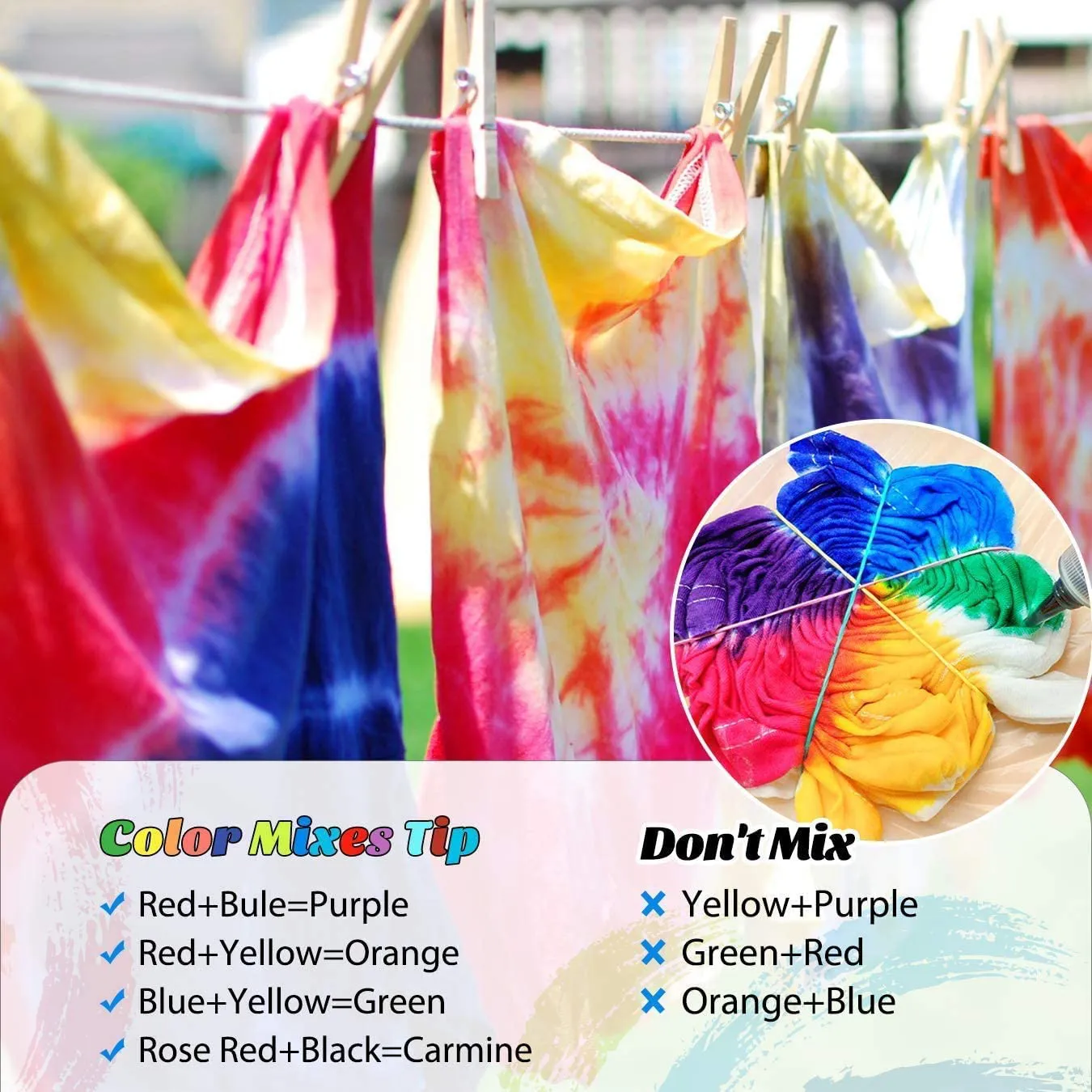 DIY Tie Dye Kits, Emooqi 32 Colours All-in-1 Tie Dye Set Contain 32 Bag Pigments, Rubber Bands, Gloves, Sealed Bag, Apron and Table Covers