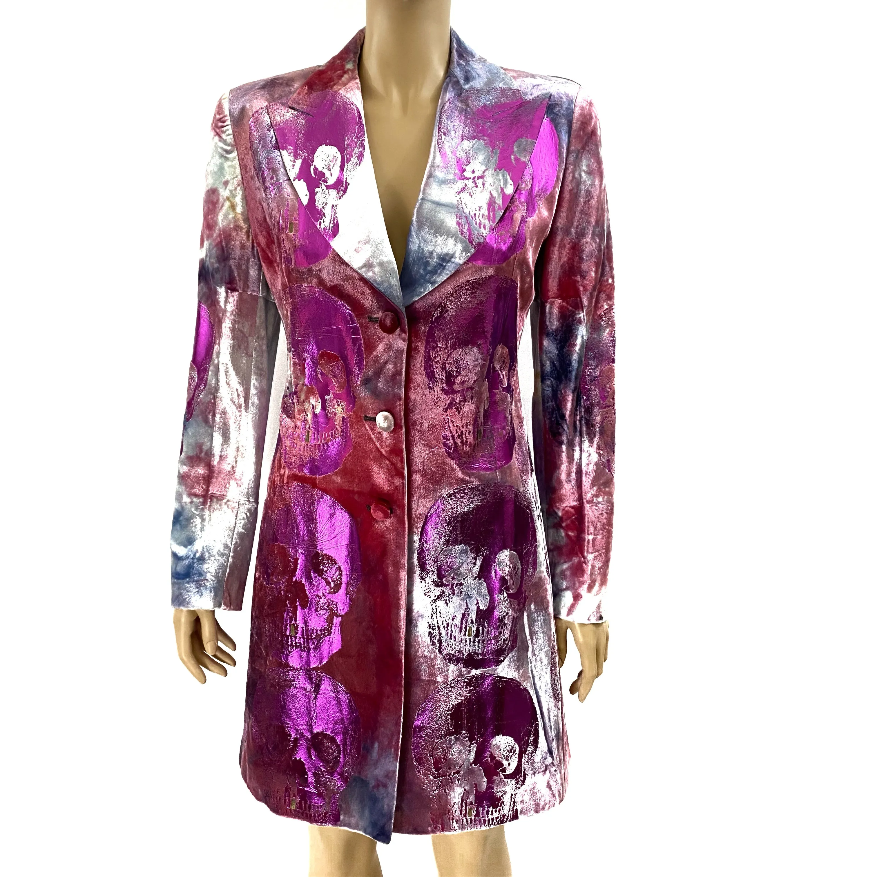 Fiorella Mancini Velvet Metallic Foil Skull Print Long Jacket Size 40 | 6