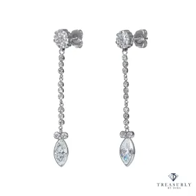 GIA 2.84ct Marquise and Round Diamond Drop Dangling 14k White Gold Earrings