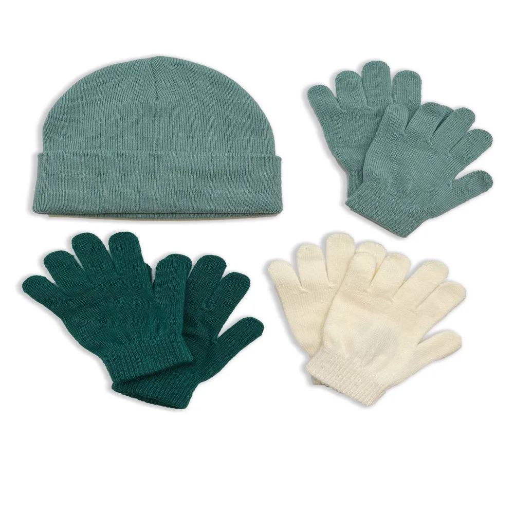 Girls 3 Pack Glove and Beanie Set, 4-Piece, OSFM