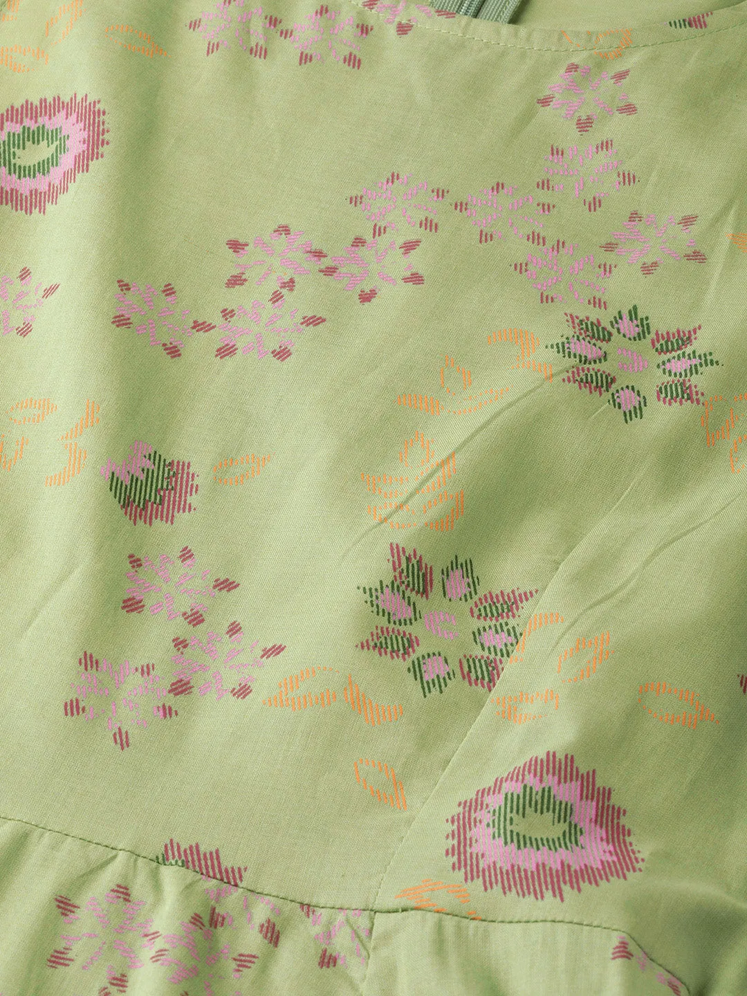 Green Printed Sleeveless Kurta