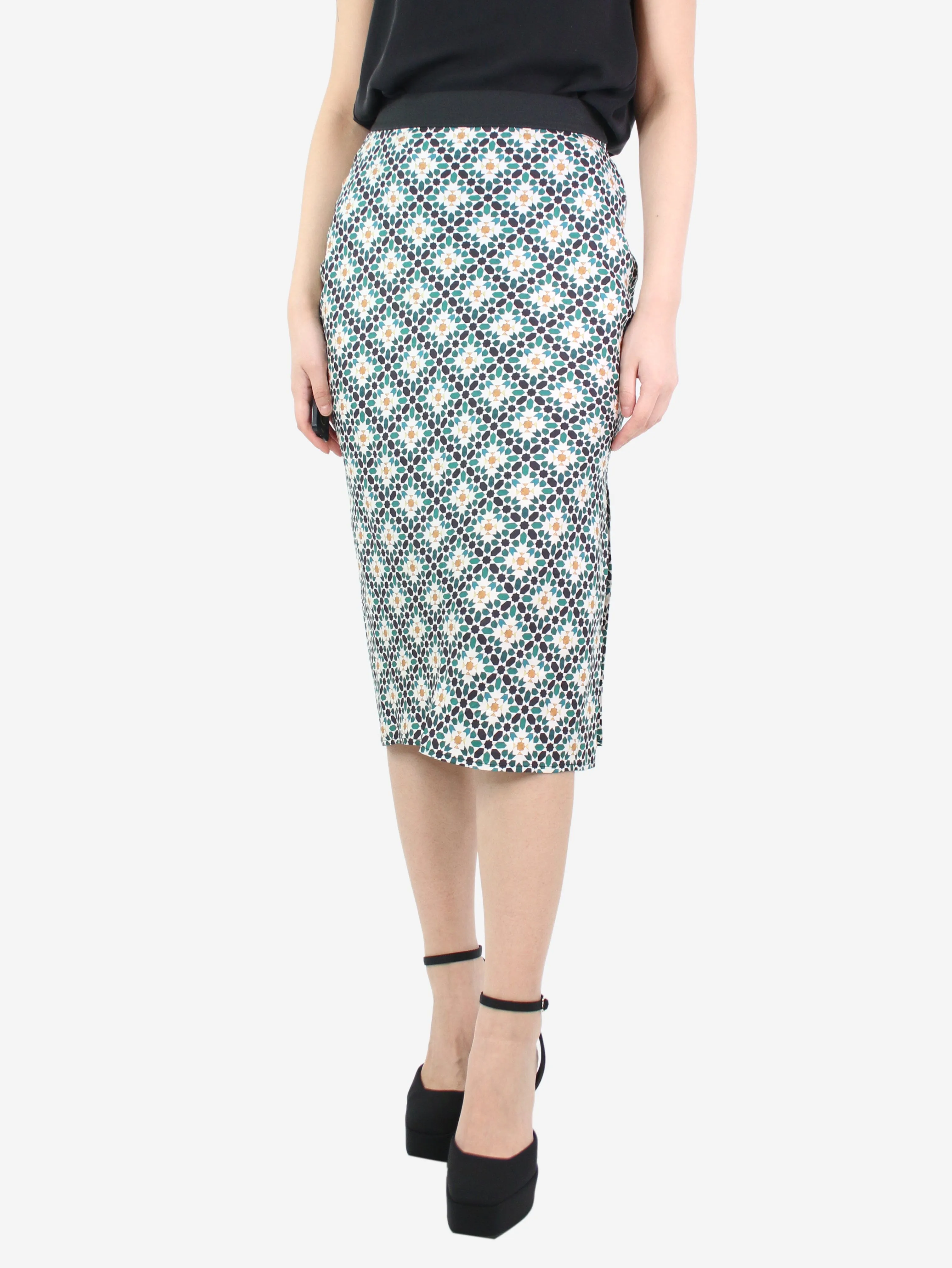 Green printed slip-on skirt - size S