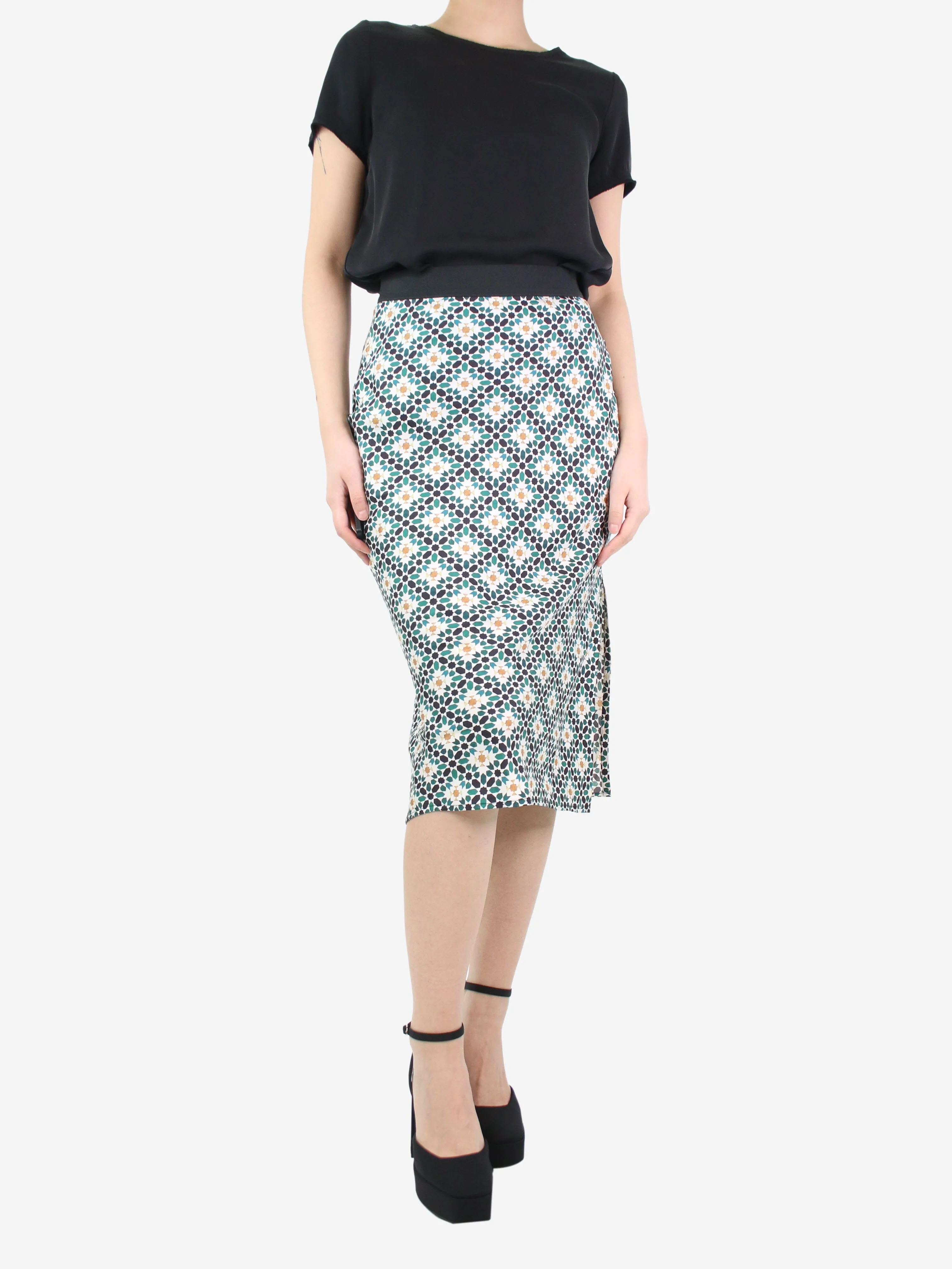 Green printed slip-on skirt - size S